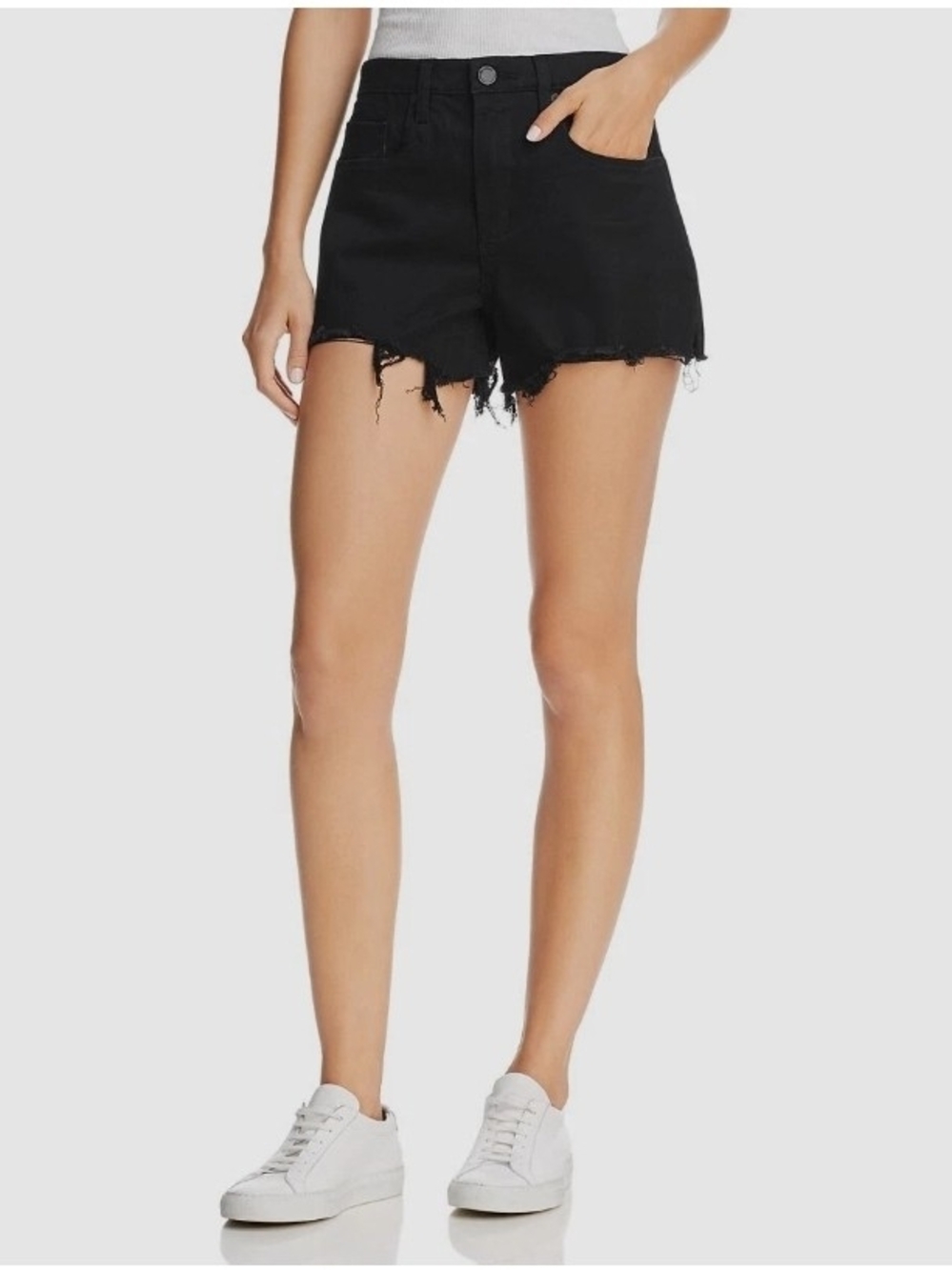 Blank NYC Black High-Rise Distressed Denim Shorts